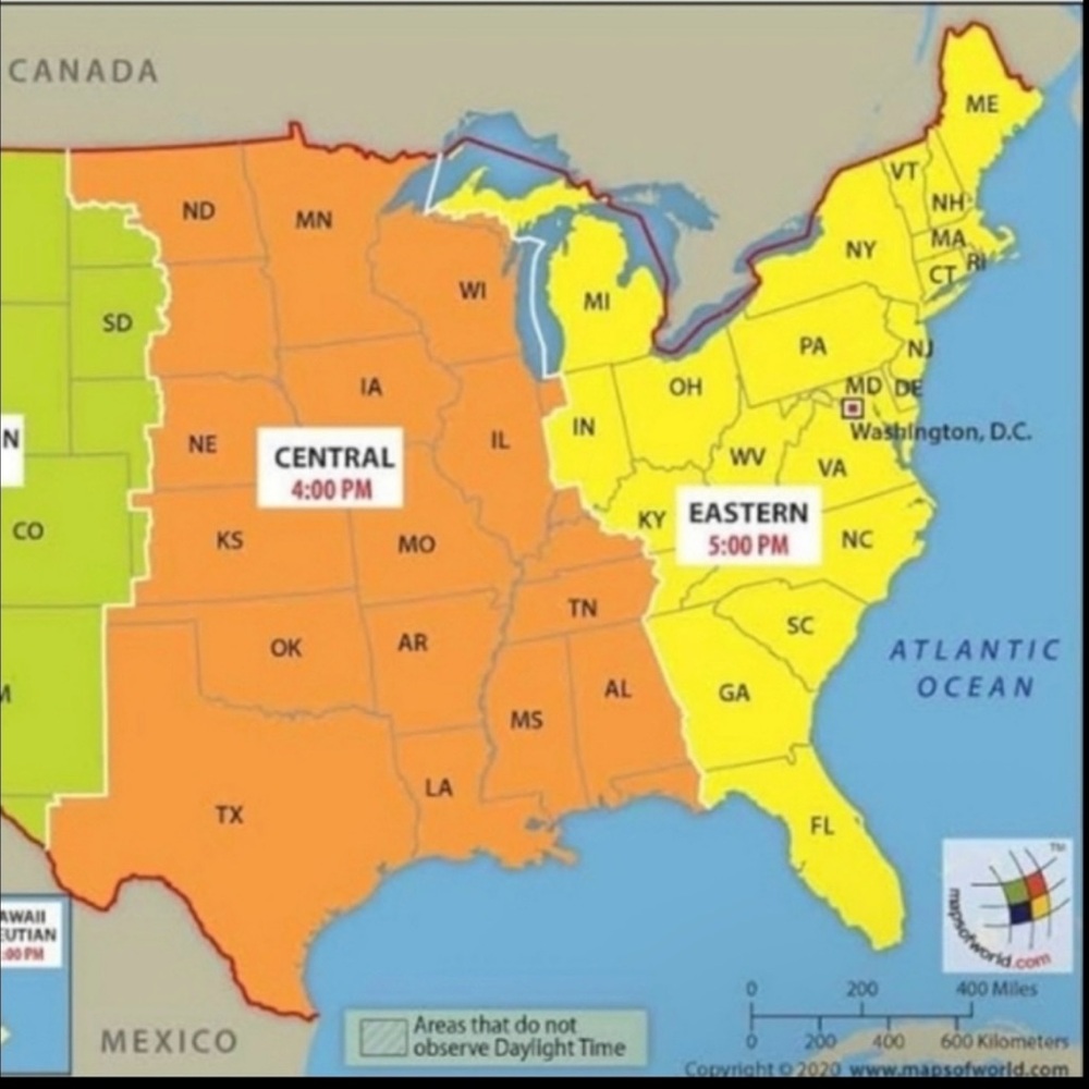 Colorful USA Time Zone Map